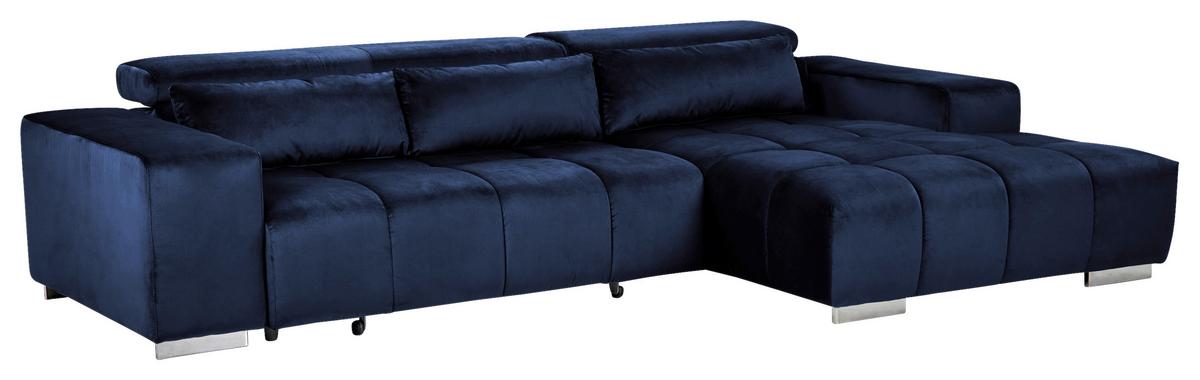 Ecksofa mit Relaxfunktion Orion Kopfstütze Klappbar Dunkelblau - Silberfarben/Dunkelblau, KONVENTIONELL, Textil (307/186cm) - Livetastic