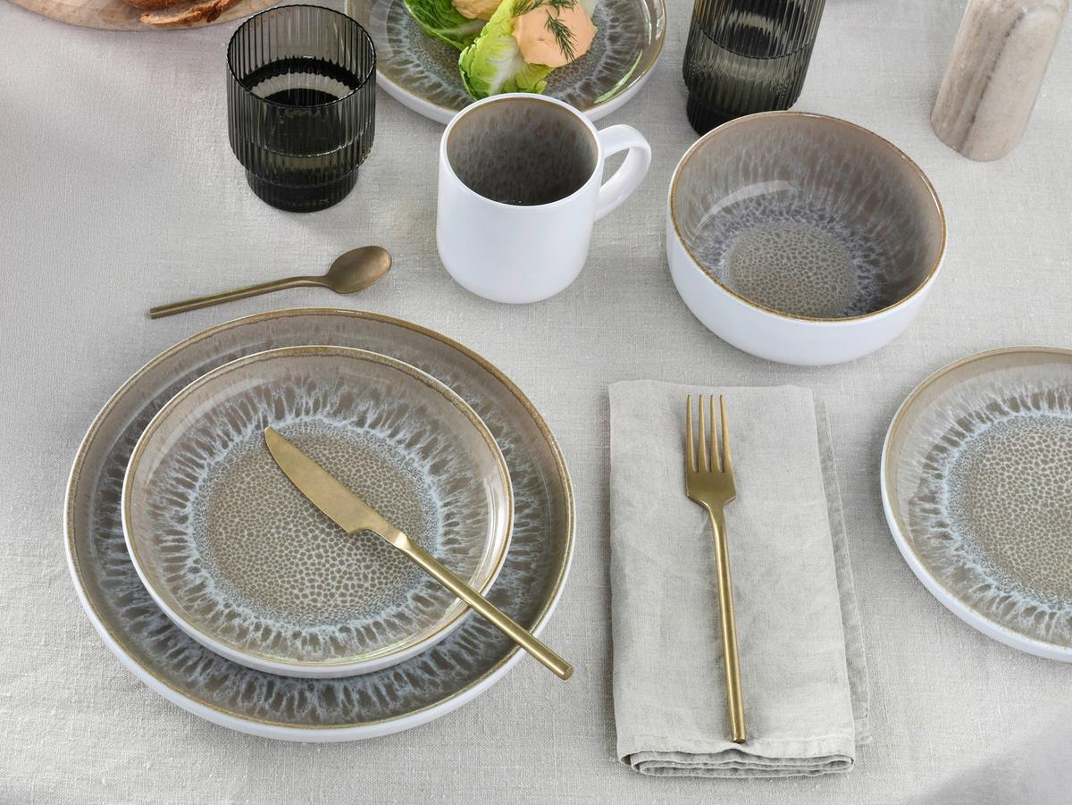 Kombiservice Nordic Fjord Weiß/Beige, 4 Pers., 16-teilig - Beige/Weiß, Basics, Keramik - Creatable