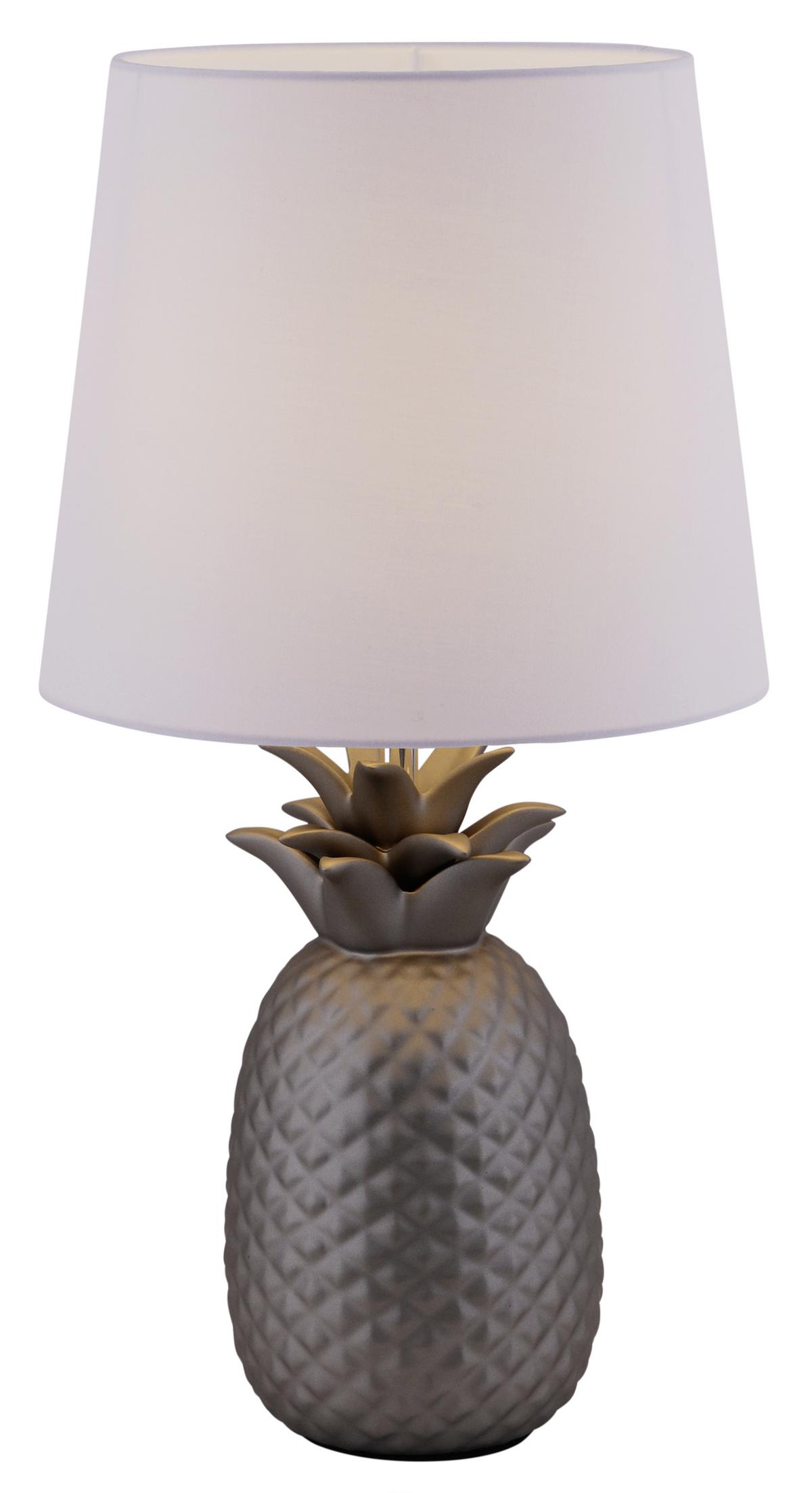 Tischlampe Silber/weiß Lampenfuß In Form Einer Ananas - Silberfarben/Weiß, Design, Keramik/Textil (23/45cm) - Näve