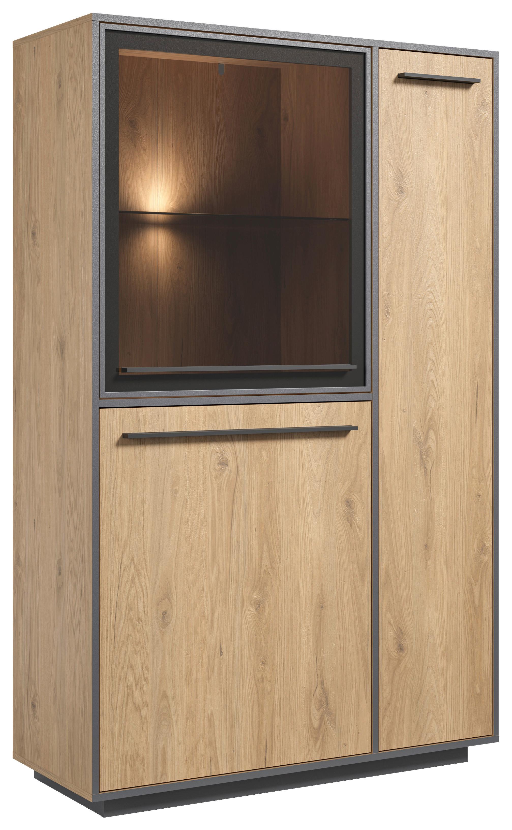 Highboard Nadiro B: 101 cm Wildeiche Dekor/Schwarz Matt - Eichefarben/Schwarz, Trend, Glas/Holzwerkstoff (101/161/41cm) - Livetastic
