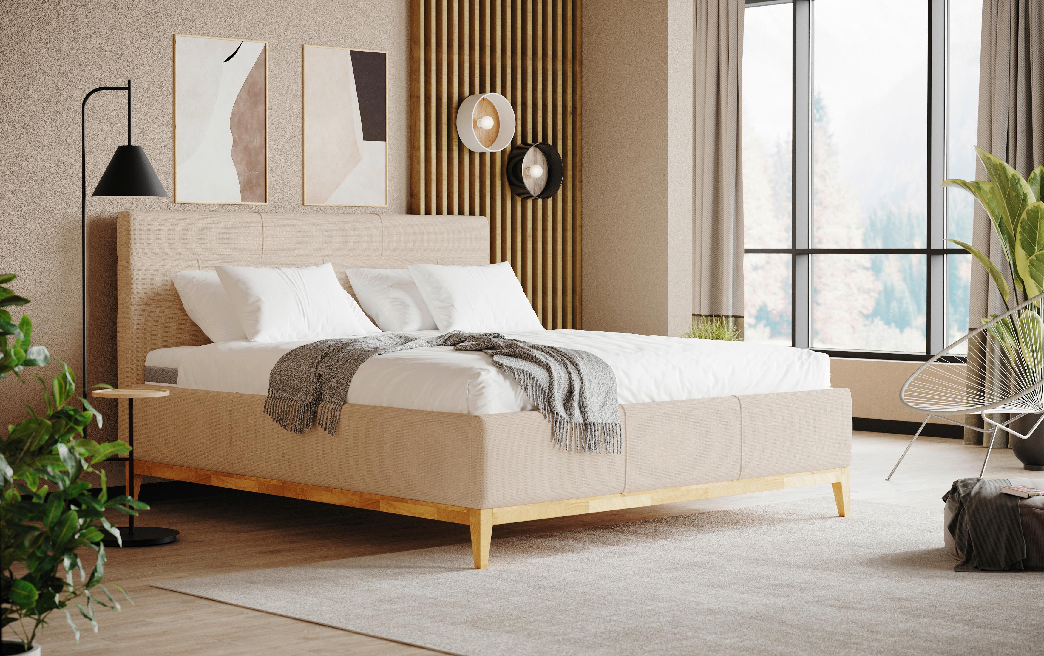 Kárpitozott Ágy Jupiter H3/h3, 160x200cm - bézs/bükkszínű, Modern, faalapú anyag/textil (160/200cm) - MID.YOU