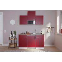 Miniküche Economy M. Geräten 150 Cm Rot/nussbaum Dekor - Rot/Nussbaumfarben, Basics, Holzwerkstoff (150cm) - Respekta