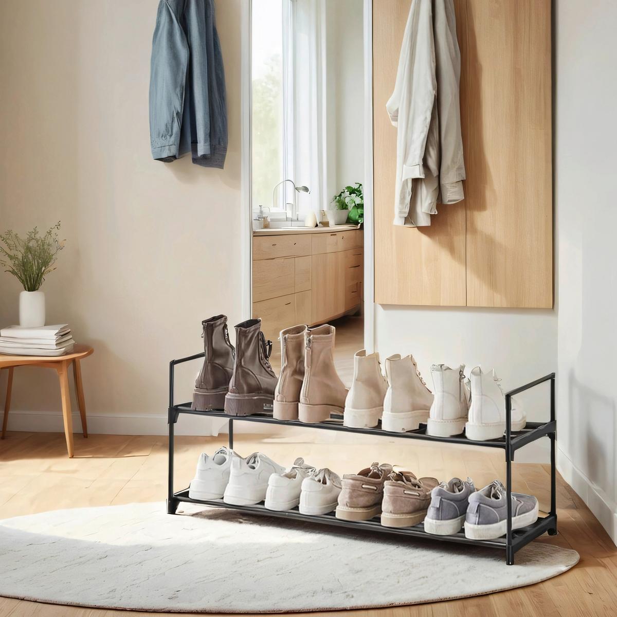 Schuhregal Schwarz B: 92cm - Schwarz, Basics, Kunststoff/Metall (92/34/30cm)