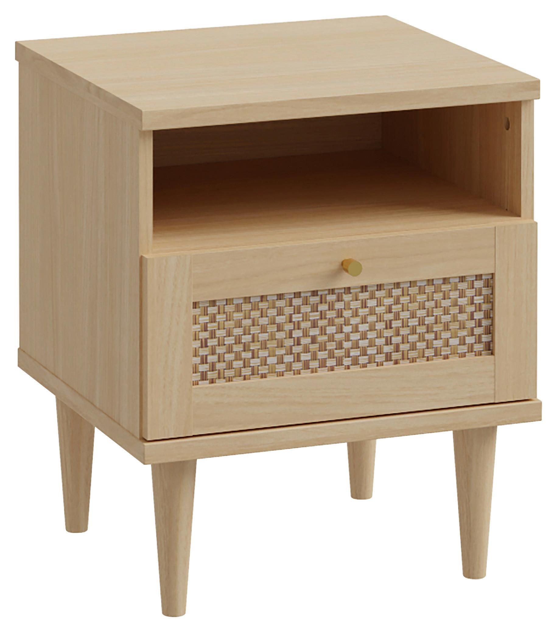 NOČNÝ STOLÍK CALASETTA - zlatá/farba duba, Natur, kov/drevo (45,4/54,4/41,4cm)