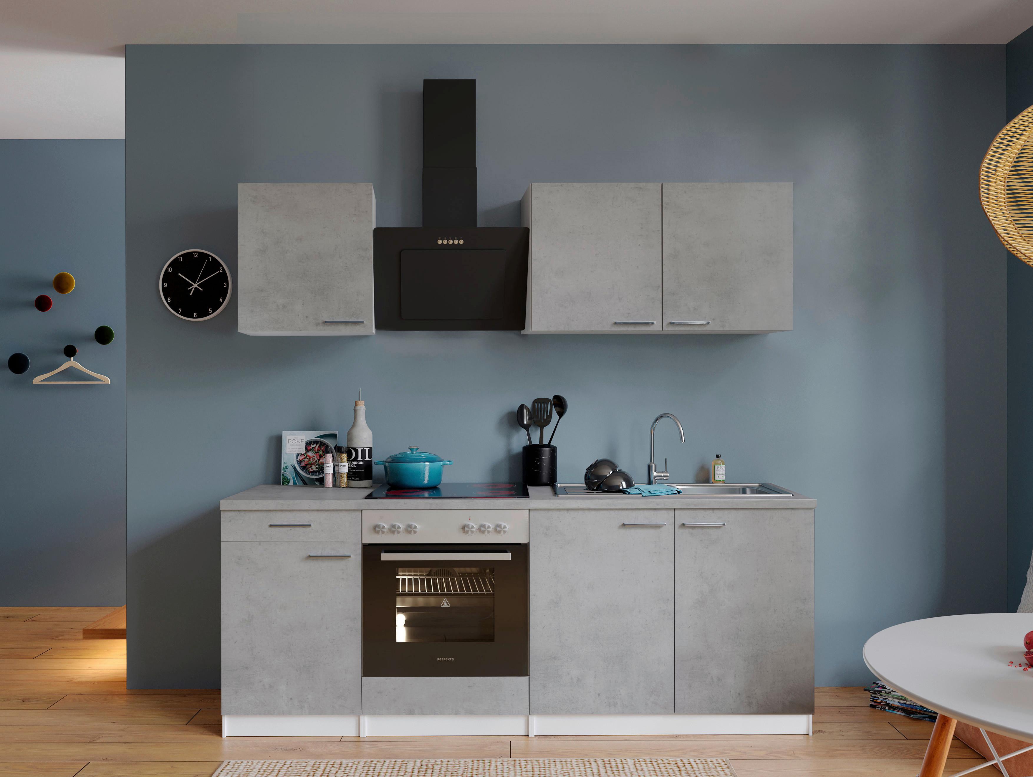 Küchenblock Malia B: 210 cm Grau, mit Geräte - Weiß/Grau, Basics, Holzwerkstoff (210cm) - Respekta