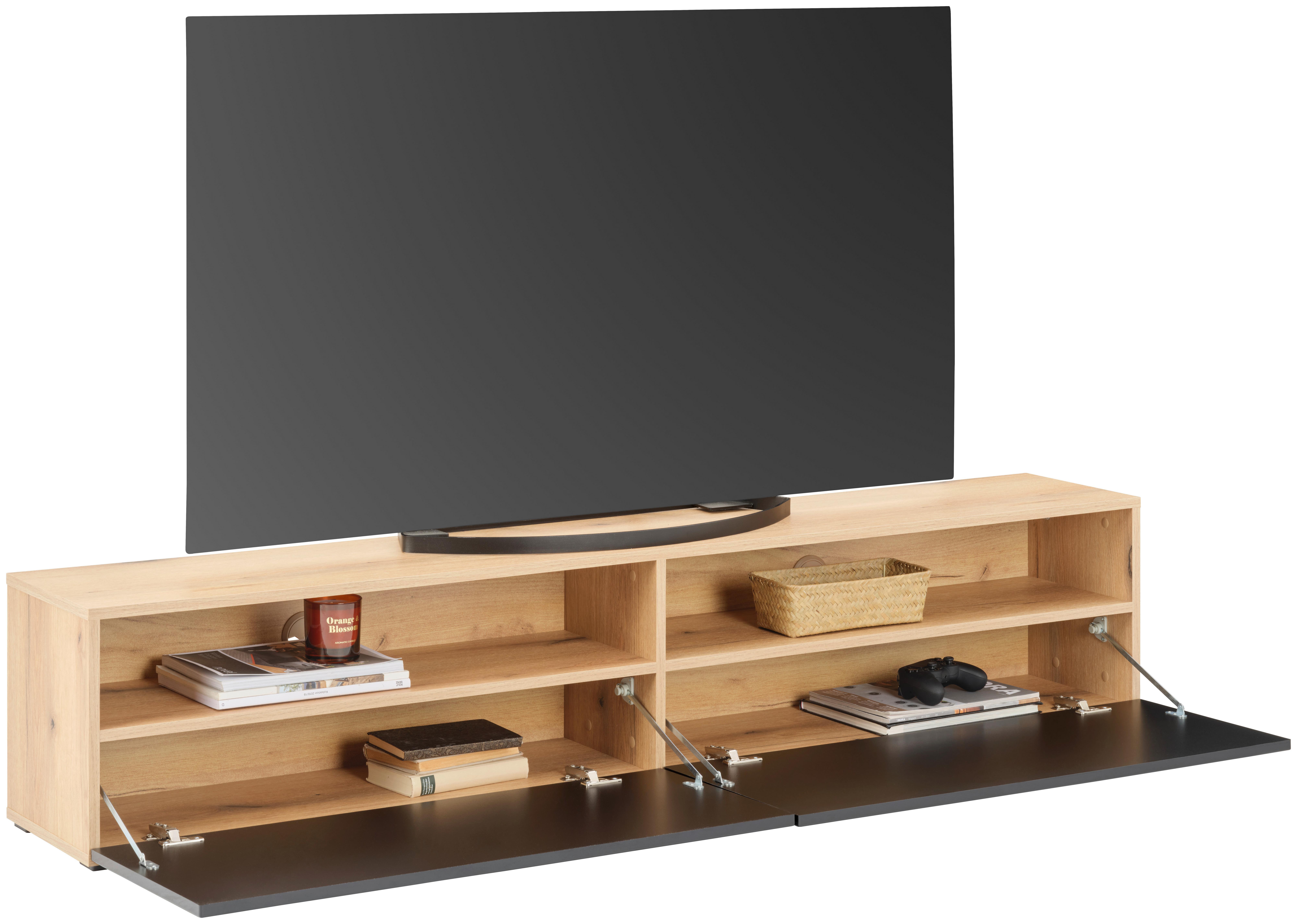 Wohnkombination Otis 7 Otis - Schwarz Hochglanz/Schwarz, MODERN, Glas/Holzwerkstoff (240/170/34,6cm)