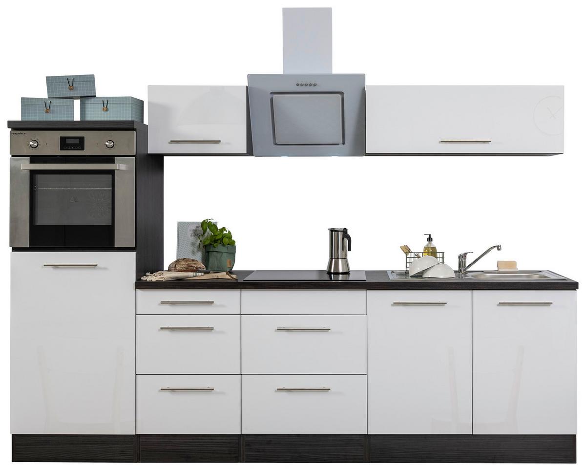 Küchenzeile mit Geräten 270 cm Weiß/Grau - Eichefarben/Weiß, Basics, Holzwerkstoff (270cm) - Respekta