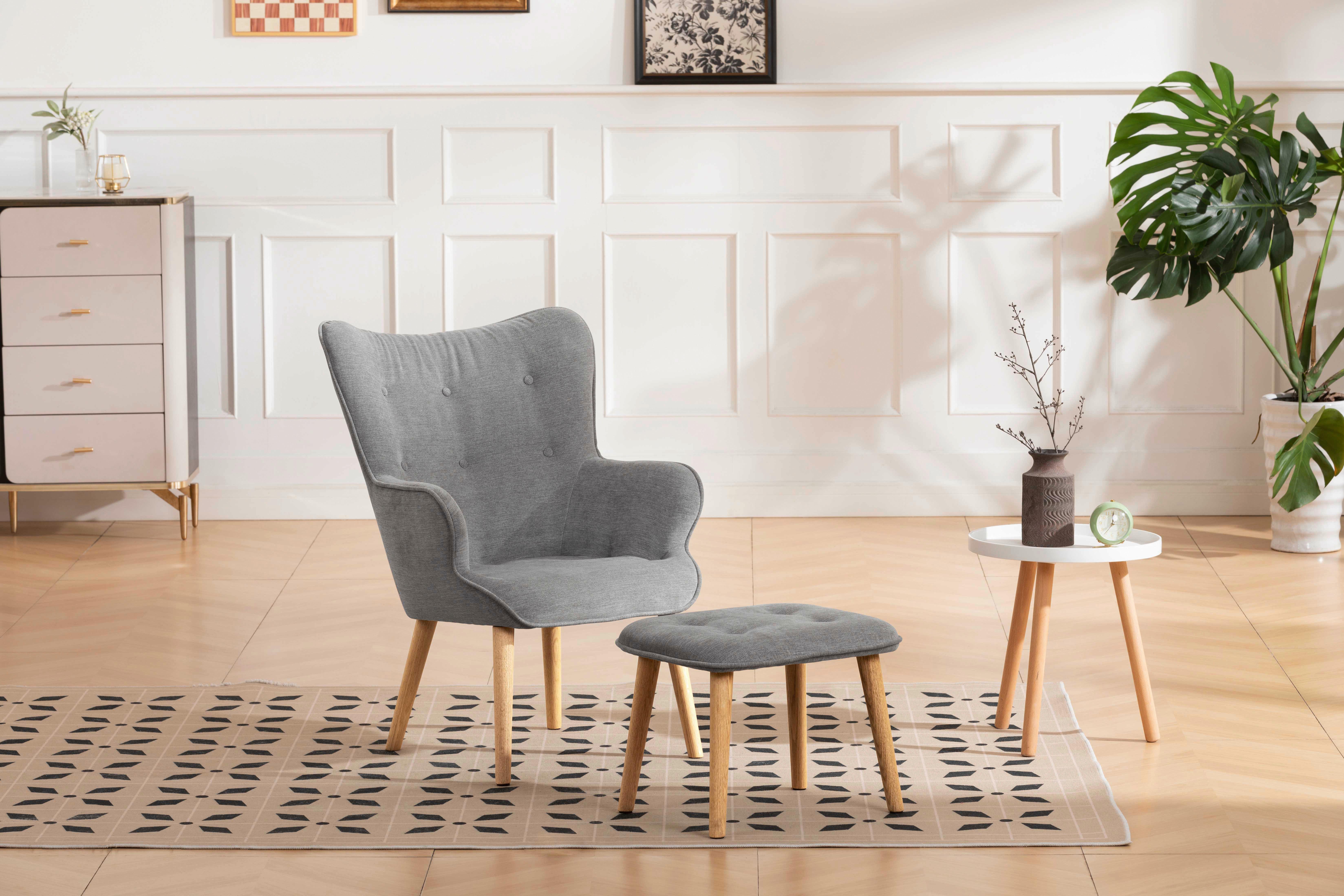 Relaxsesselset Larvik - Hellgrau/Naturfarben, Design, Holz/Textil (64/90/70cm) - P & B