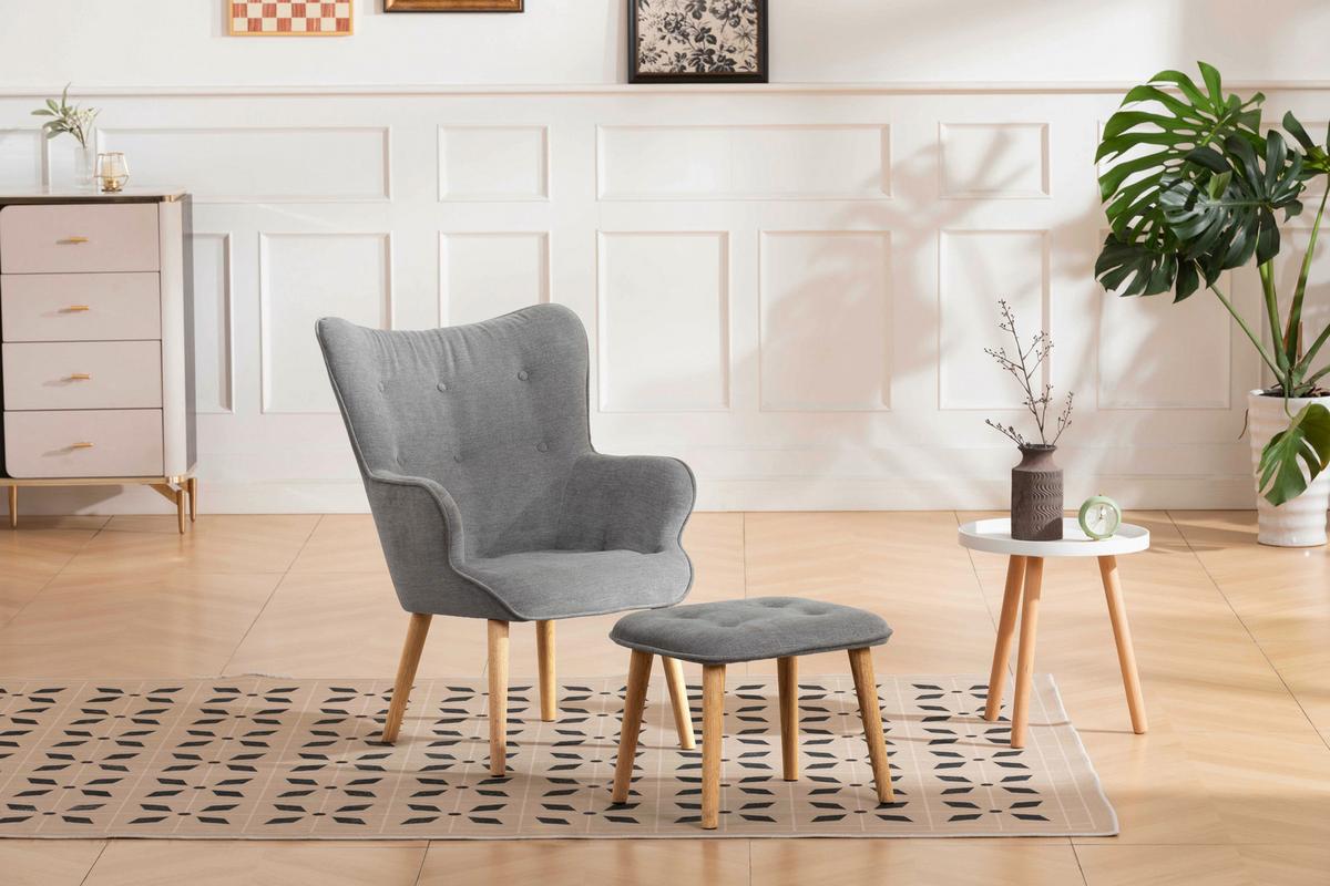 Relaxsesselset Larvik - Hellgrau/Naturfarben, Design, Holz/Textil (64/90/70cm) - P & B