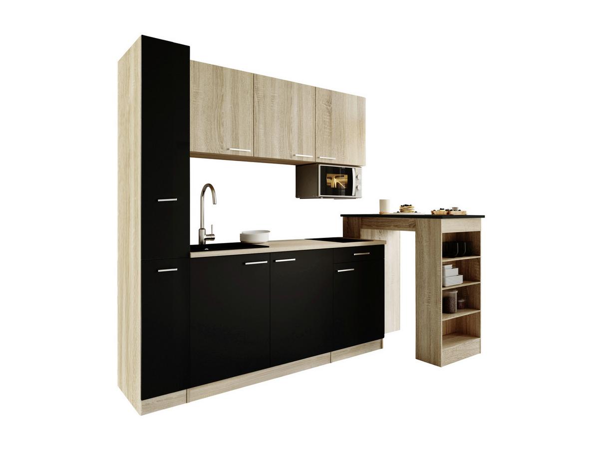KÜCHENBLOCK Ingrid, Schwarz B: 180 cm - Eichefarben/Schwarz, Design, Holzwerkstoff (180cm) - Respekta