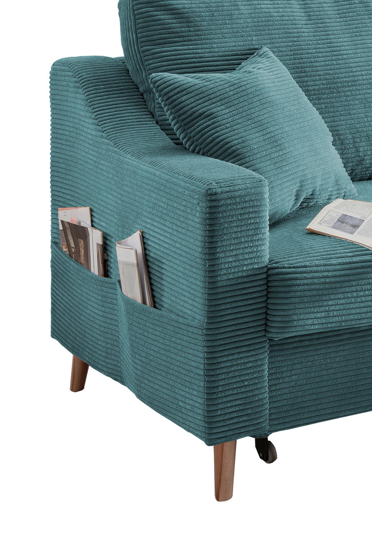 Ecksofa mit Schlaffunktion Valentina Petrol - Petrol/Naturfarben, Design, Textil (228/150cm) - P & B