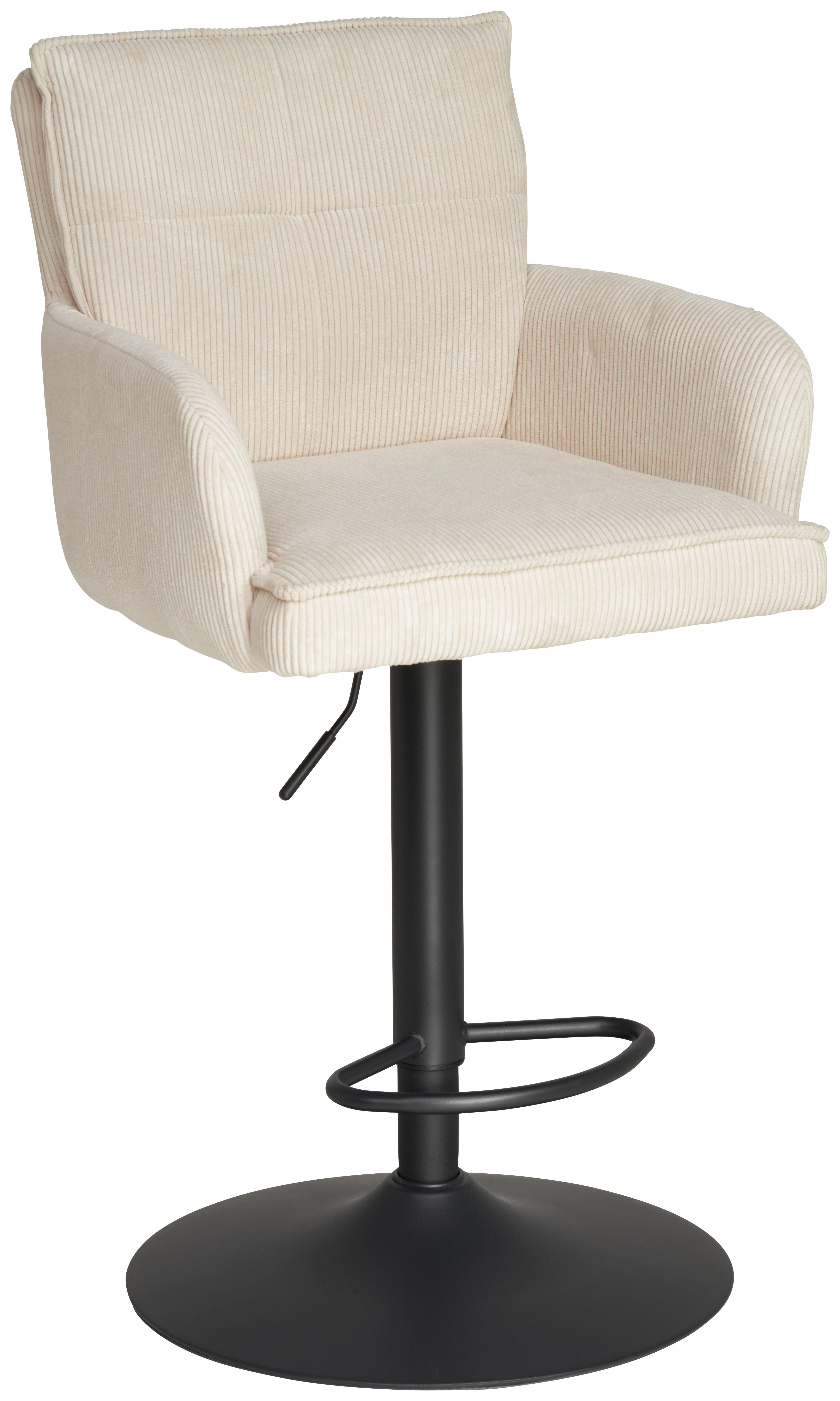 Barhocker Kai Beige höhenverstellbar mit Lehne - Beige/Schwarz, KONVENTIONELL, Textil/Metall (57/100-121/57cm) - MID.YOU