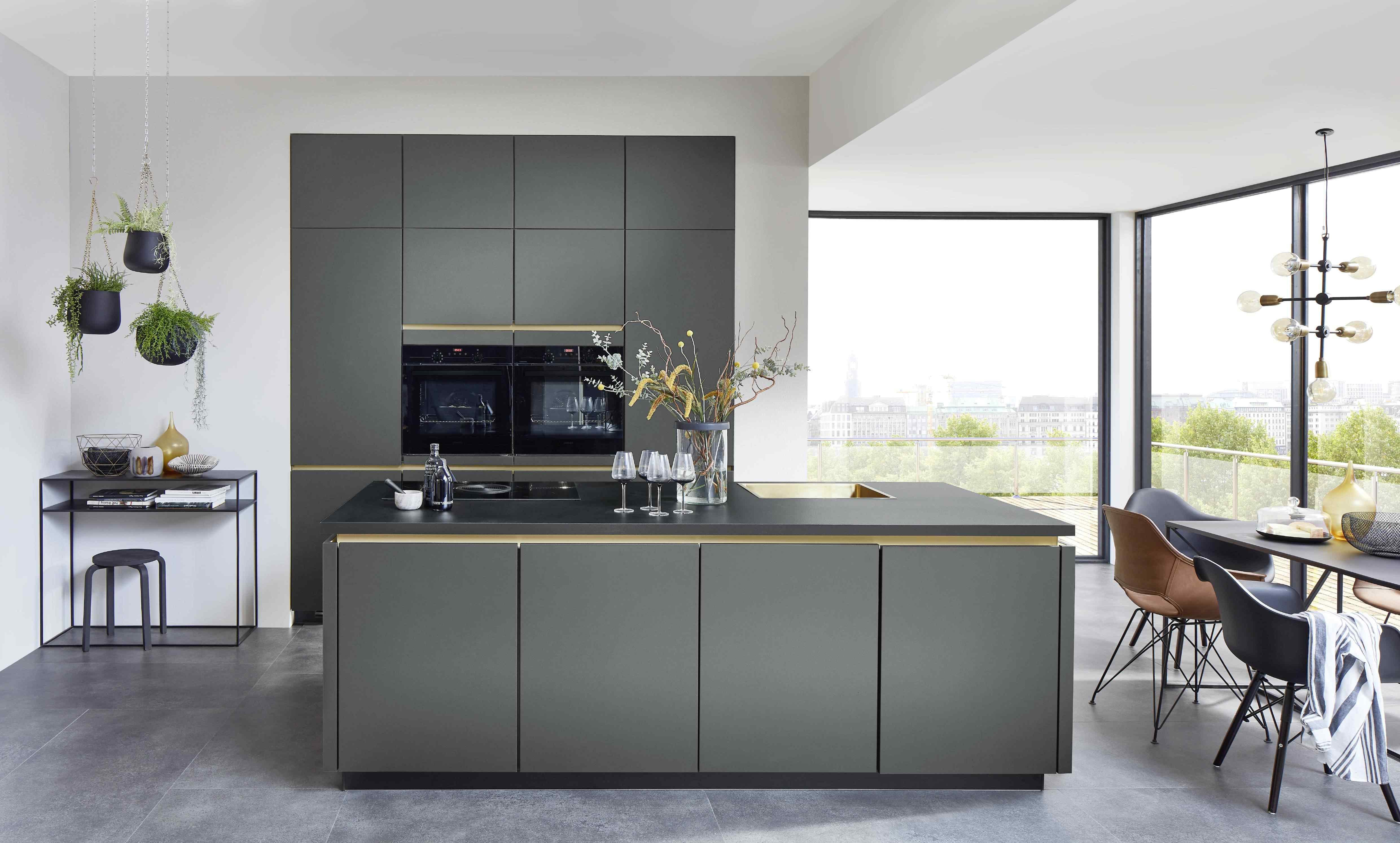 Einbauküche Eastbourne Frei Planbar In Mineralgrün - Grau/Grün, MODERN, Holzwerkstoff - Vertico