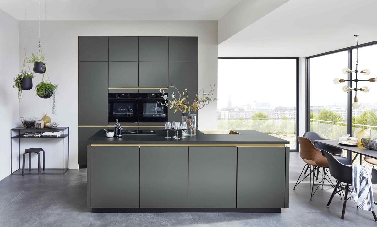Einbauküche Eastbourne Frei Planbar In Mineralgrün - Grau/Grün, MODERN, Holzwerkstoff - Vertico
