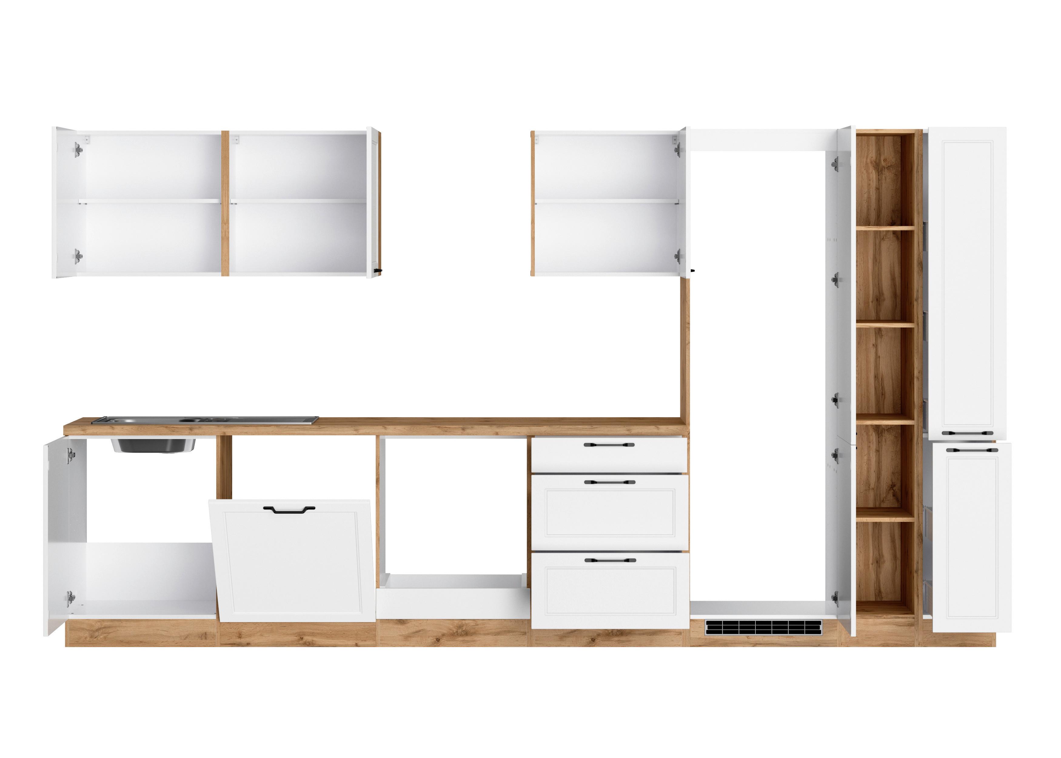 Küchenzeile Meran ohne Geräte B: 360 cm Weiß/Eiche Dekor - Eiche Wotan/Weiß, LIFESTYLE, Holzwerkstoff (360cm) - Held