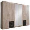 Drehtürenschrank Mit Spiegel + Laden 270cm Fly, Eiche Dekor - Eichefarben/Graphitfarben, Design, Glas/Holzwerkstoff (270/210/58cm) - MID.YOU