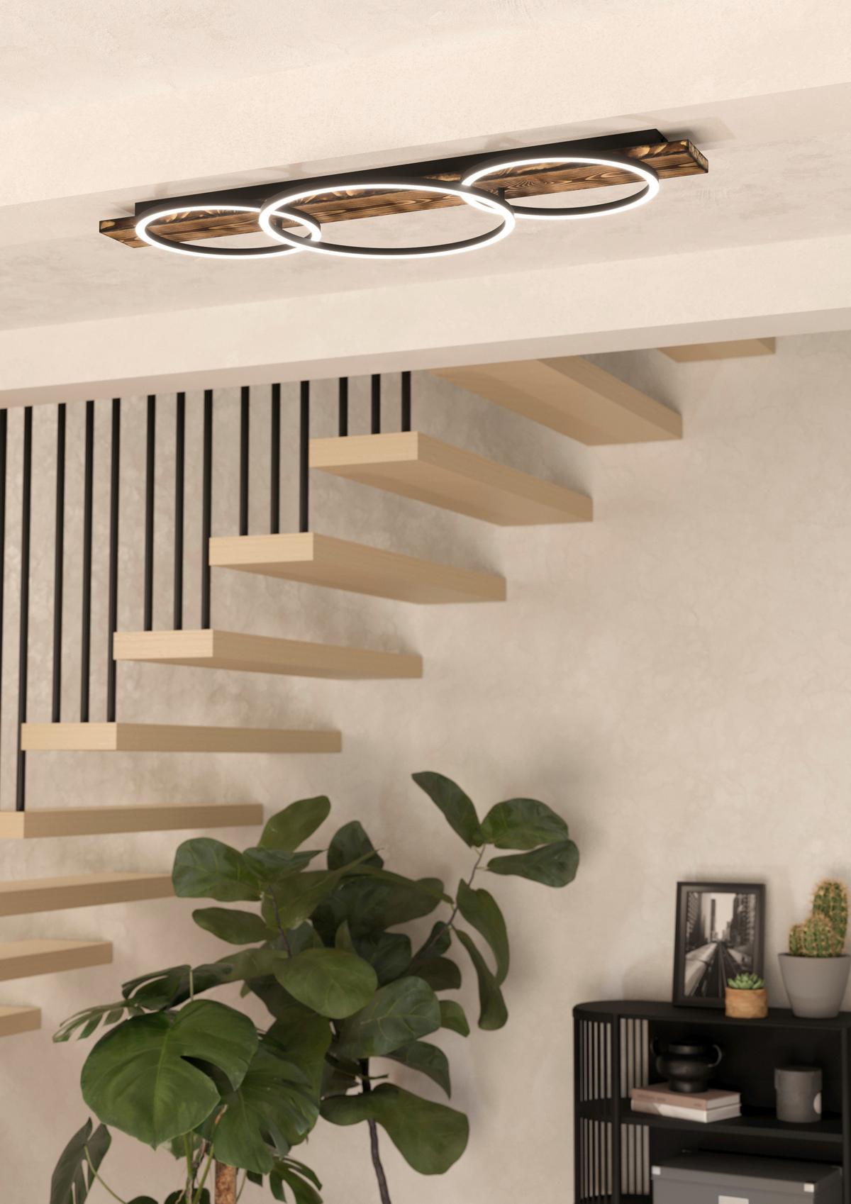 Led-deckenleuchte 99413* Boyal - Schwarz/Braun, Natur, Holz/Kunststoff (101/40/9,5cm) - Eglo