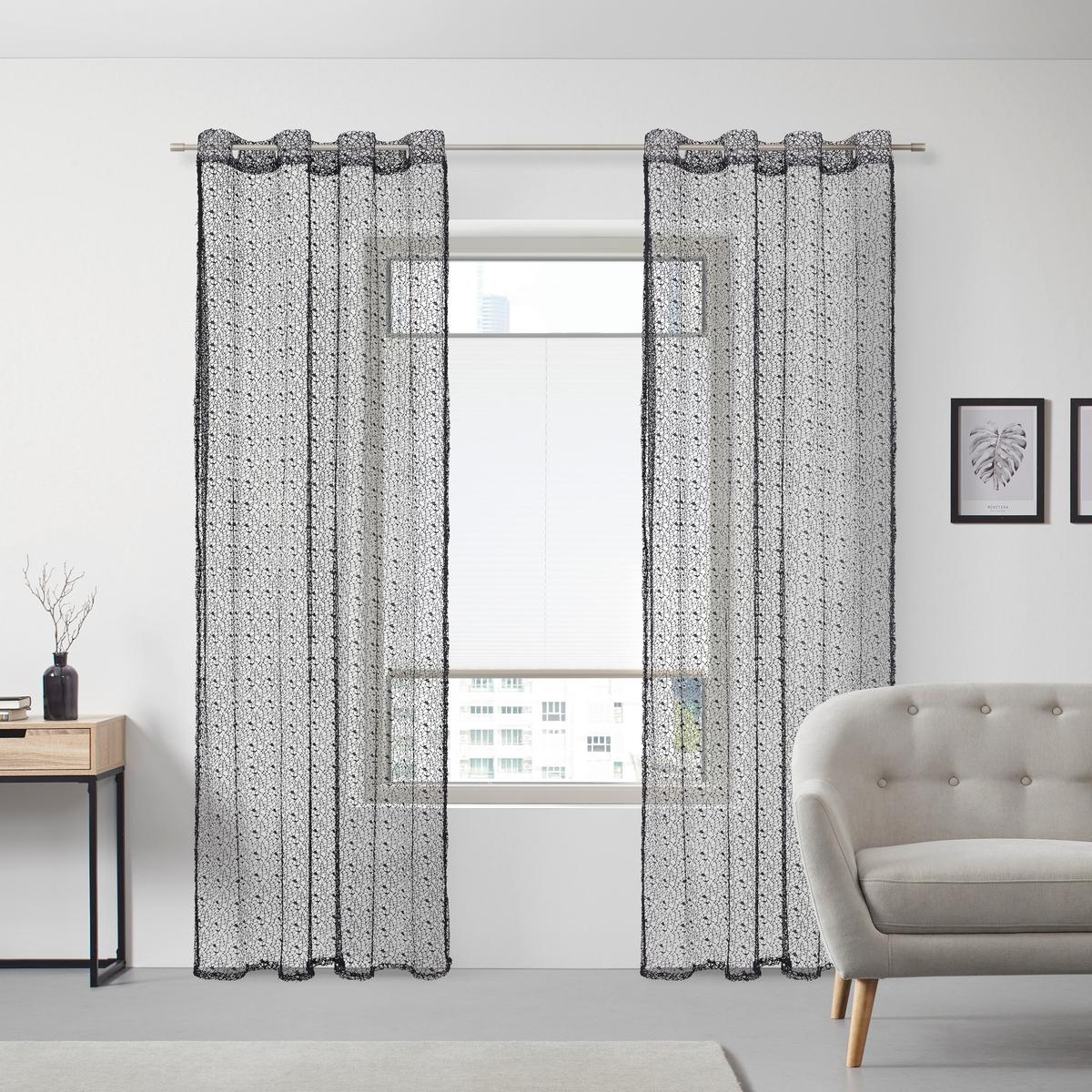ZÁVES S OČKAMI ASTRID, 140/245 cm - čierna, Modern, textil (140/245cm) - Modern Living