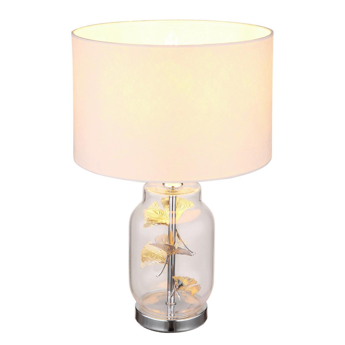 Tischleuchte Ginko 24141c - Chromfarben/Transparent, KONVENTIONELL, Glas/Textil (25/38cm) - Globo