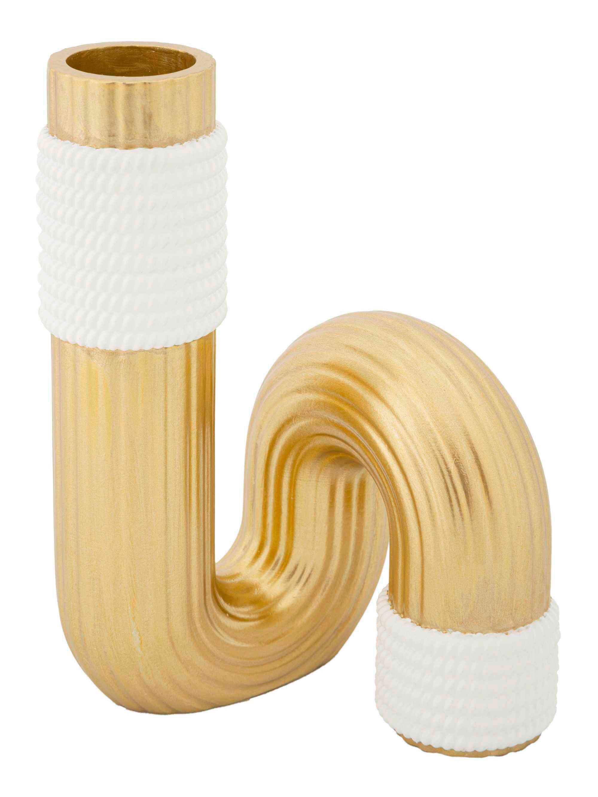 Vase Bann Weiß, Goldfarben B: 10,7 cm - Goldfarben/Weiß, Basics, Kunststoff (10.7/18.3/10.7cm)