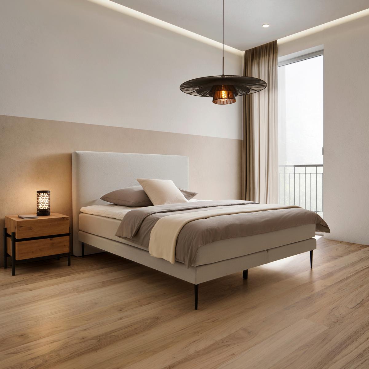 Boxspringová posteľ NEVADA 160x200, svetlosivá - čierna/svetlosivá, Modern, kov/drevo (160/200cm) - Bessagi