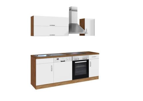 Küchenzeile Länge ca. 210 cm in Weiß und Eiche Dekor