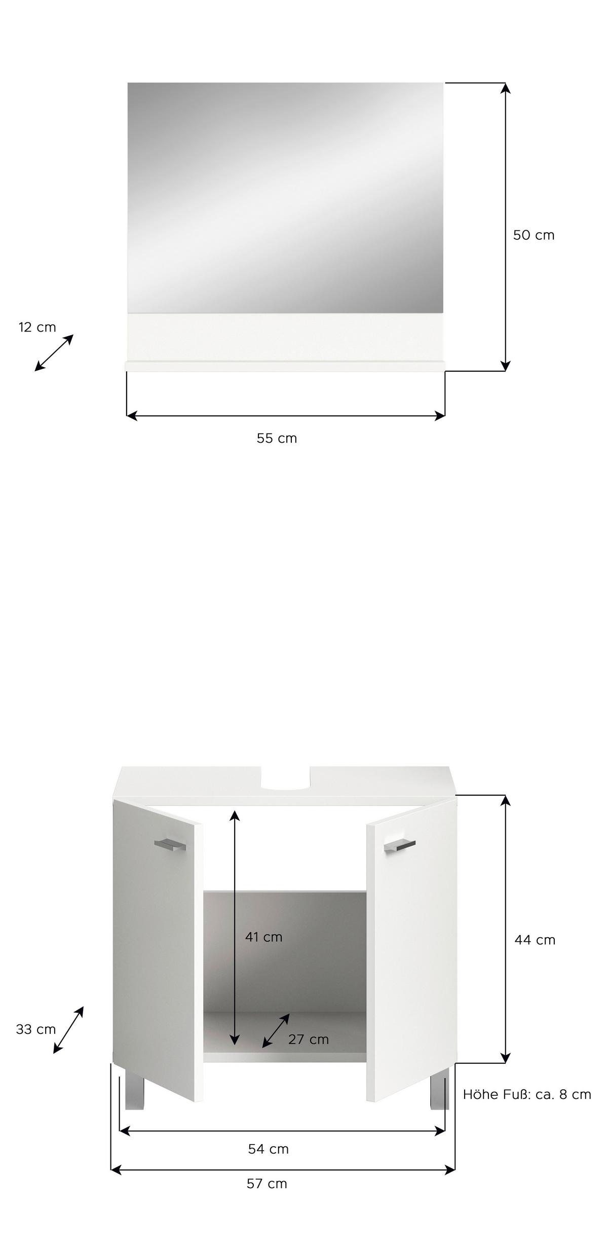 Badezimmer Boston Weiß B: 57 cm - Silberfarben/Weiß, MODERN, Glas/Holzwerkstoff (57cm) - MID.YOU