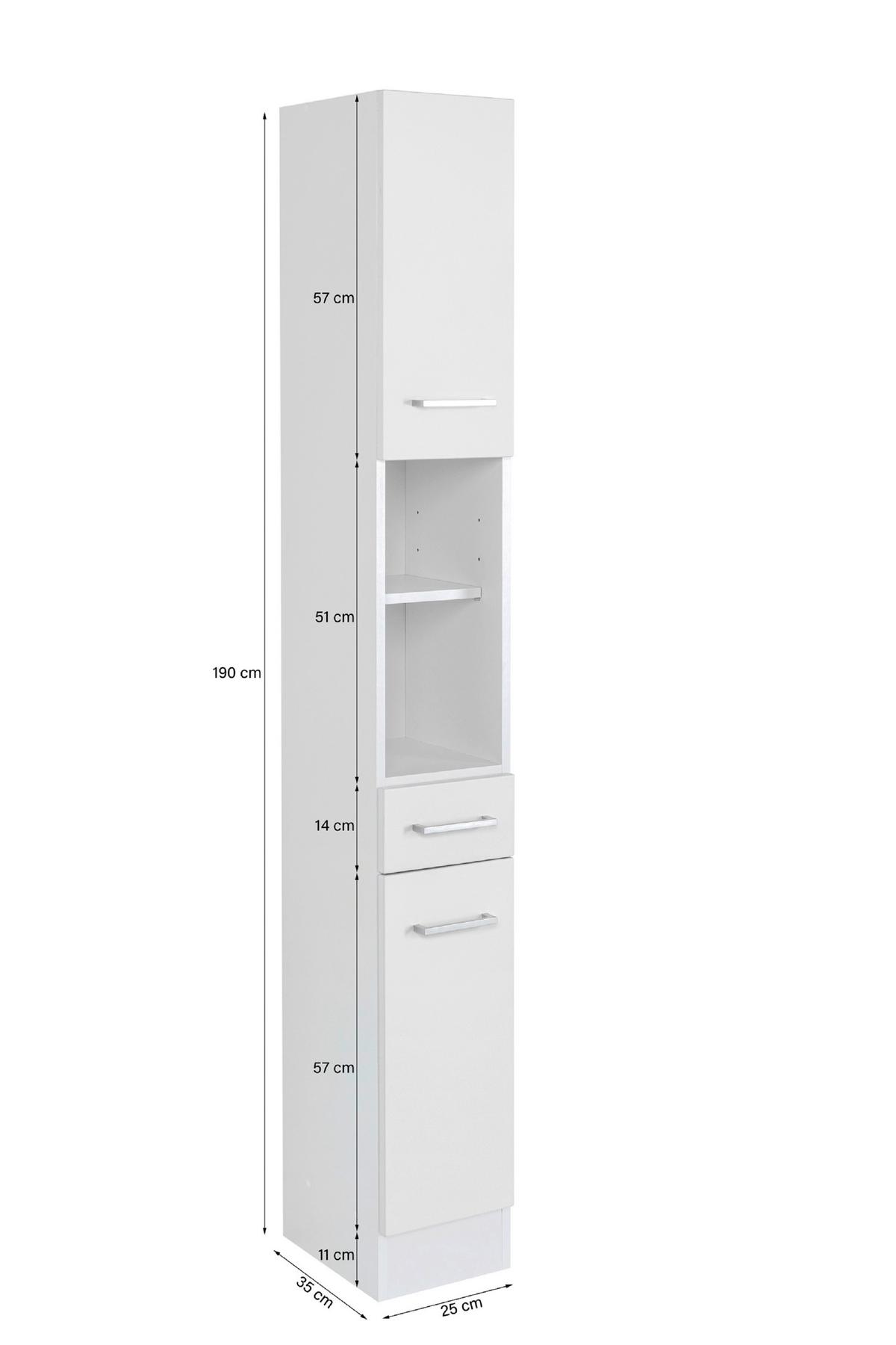 Badezimmer Hochschrank Riga 25x190 Cm Weiß - Weiß, MODERN, Holzwerkstoff (25/190/35cm) - Held