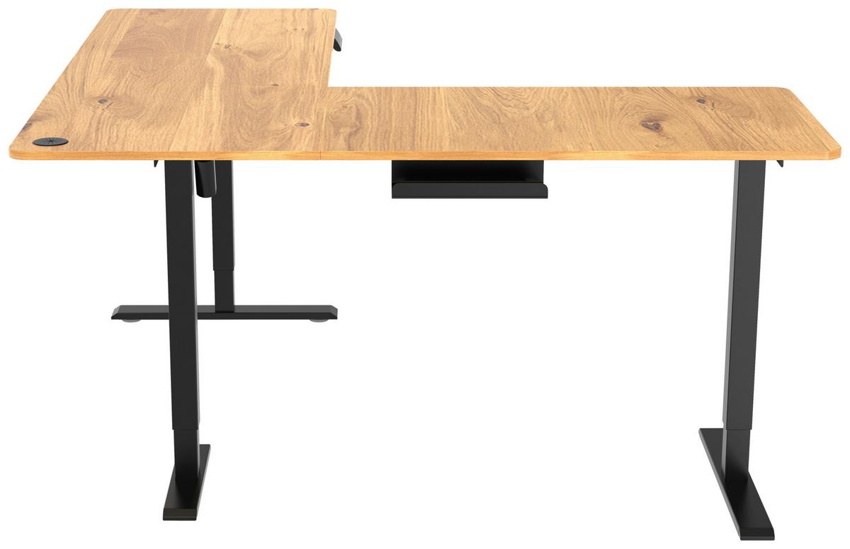 Eckschreibtisch Nimi Schwarz/Eiche L: 160cm - Plankeneiche/Schwarz, MODERN, Holzwerkstoff/Kunststoff (160/160/72-117cm) - Livetastic