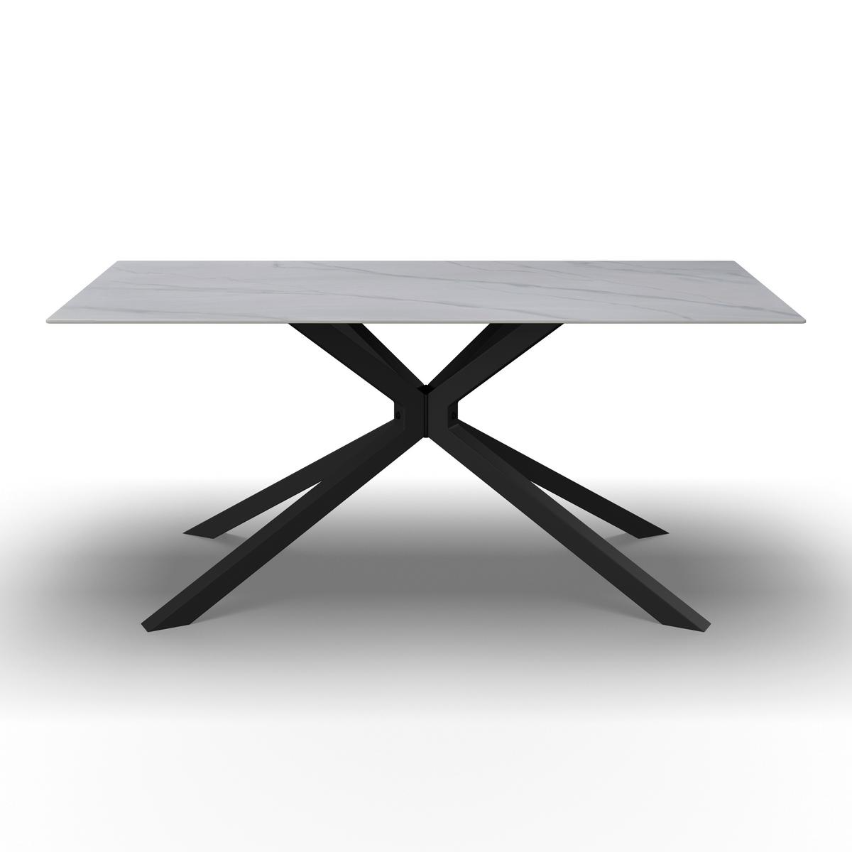 Jídelní stůl Livan bílý s rovnou hranou - bílá/černá, Moderní, kov/kámen (180/90/76cm) - Bessagi Home