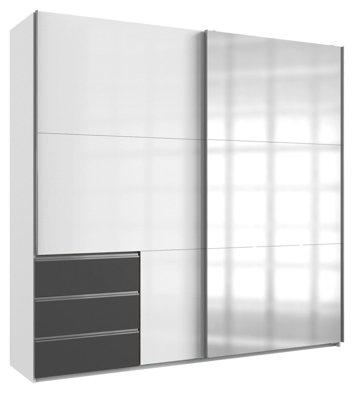 Skriňa s posúvacími dverami LEVEL grafitová, biela - biela s vysokým leskom/grafitová, Modern, kov/kompozitné drevo (250/236/65cm) - MID.YOU
