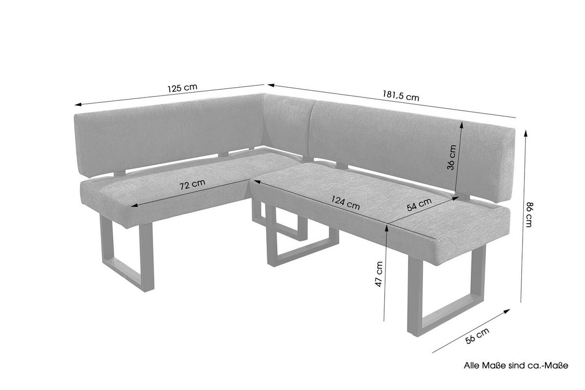 Eckbank Vancouver Grau, Schwarz 125x181 cm - Anthrazit/Schwarz, Design, Textil/Metall (125/181,5cm) - MID.YOU