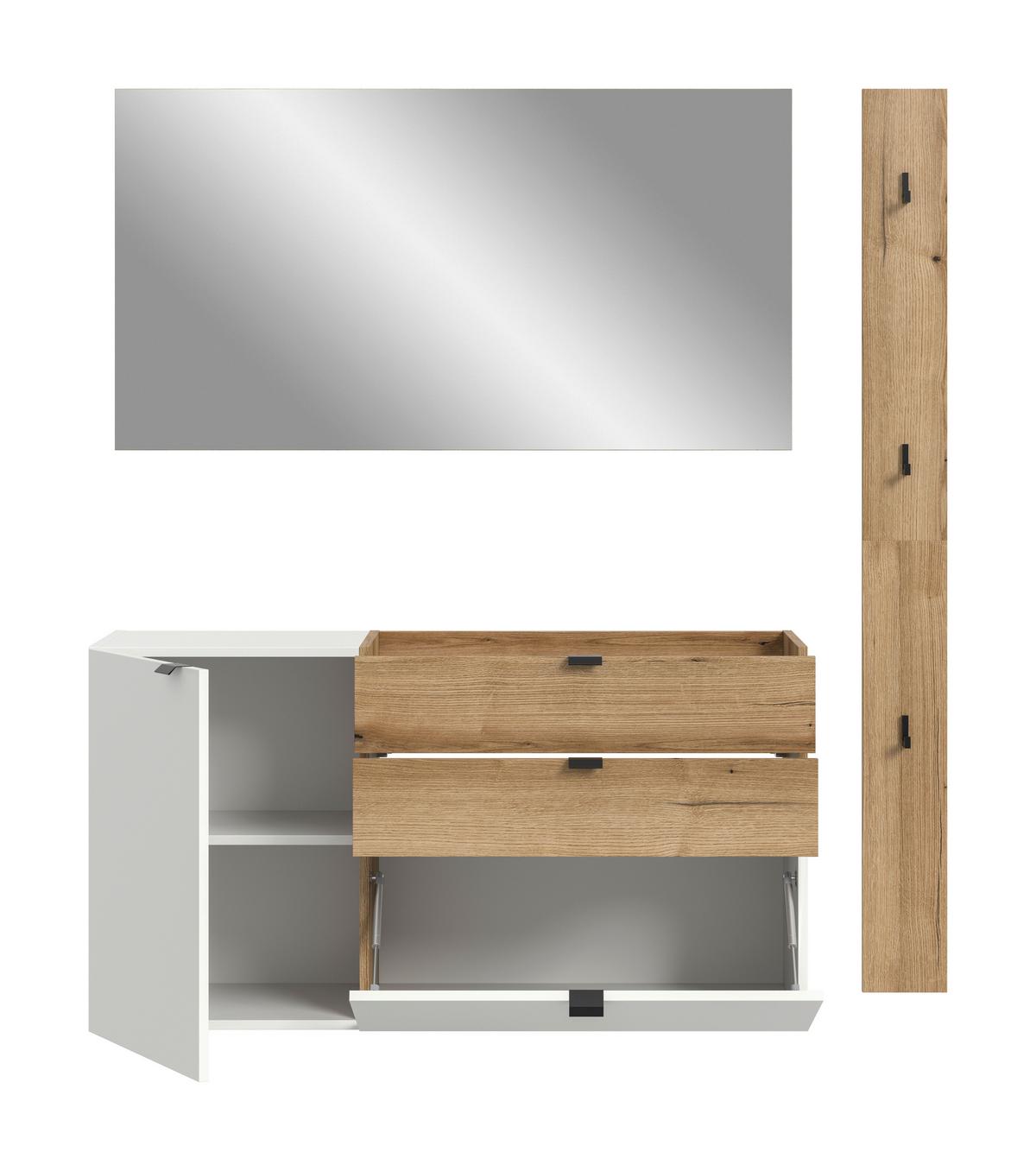 Garderobe Naro Weiß /Eiche dunkel Dekor B: 158cm - Eiche dunkel/Weiß, Design, Holzwerkstoff (158/194/37cm) - Livetastic