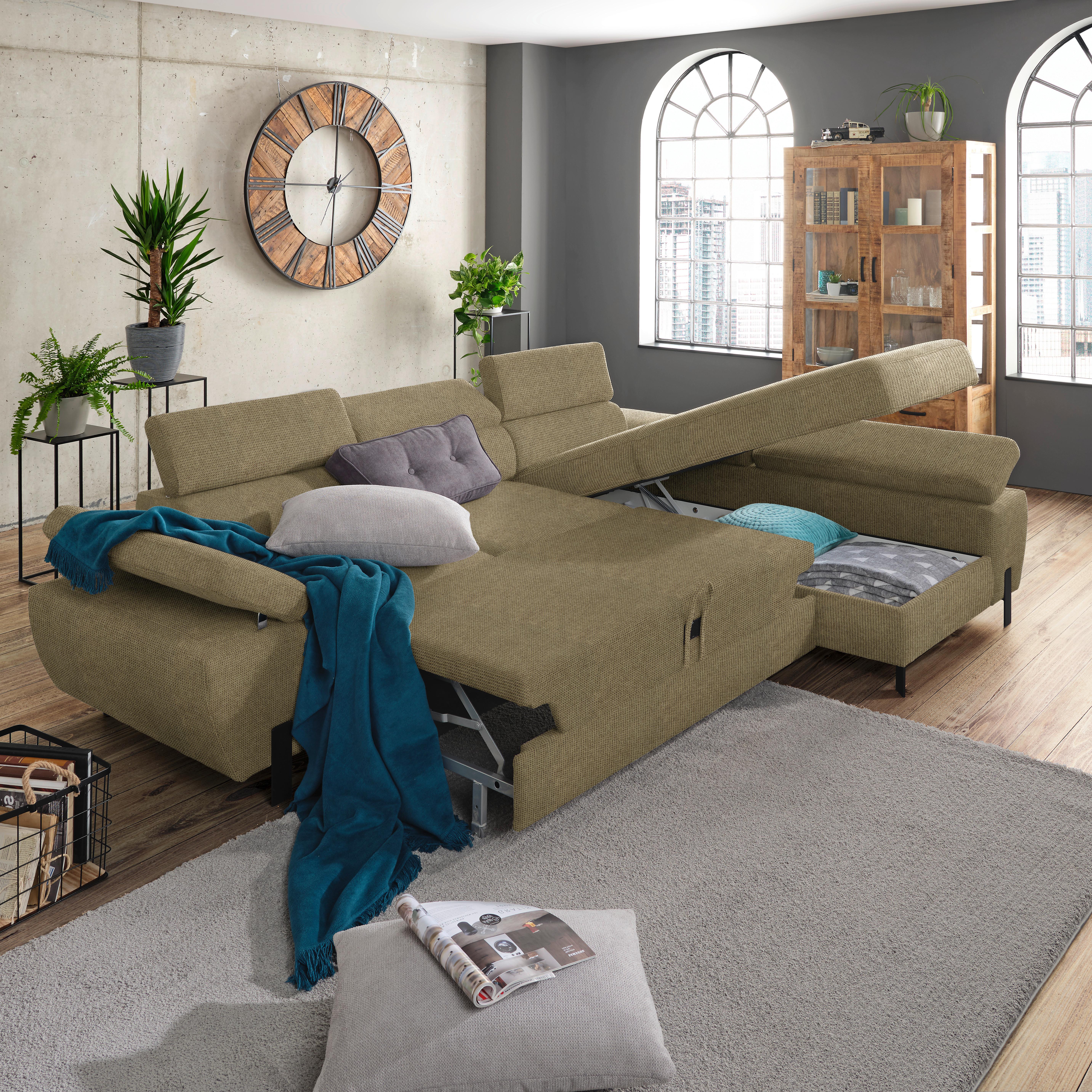 Rohová sedačka MILNA, pravá, olivově zelená - černá/olivově zelená, Moderní, kov/dřevo (277/90/93cm) - Mömax