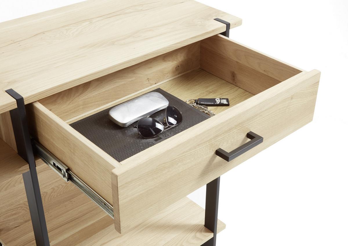 Konsolentisch Mit Ablagefach Paco, Eichefarben/schwarz - Eichefarben/Schwarz, Natur, Holz/Metall (110/93,5/40cm) - Livetastic