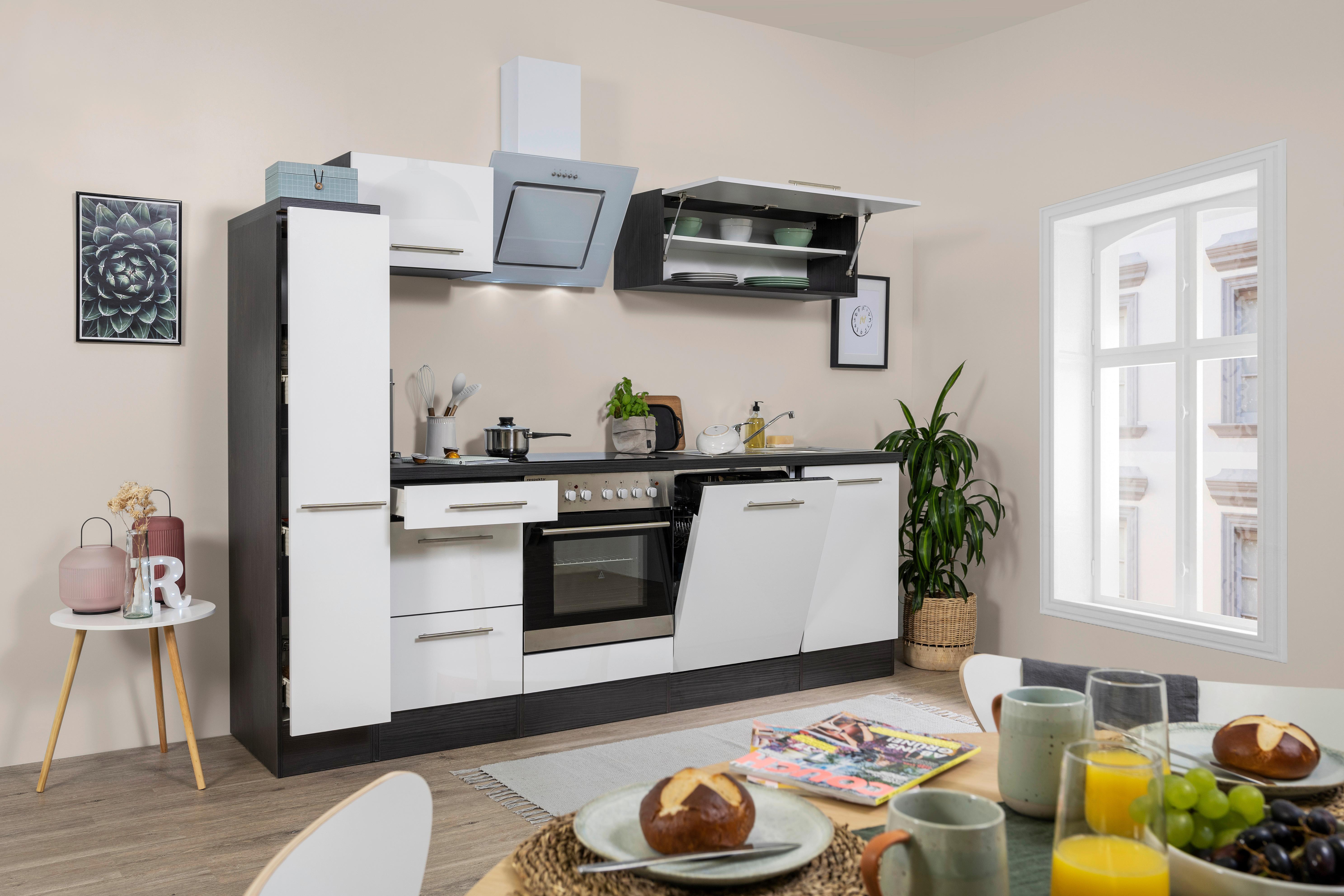 Küchenzeile Rp250ewc mit Geräte 250 cm Grau/Weiß - Weiß/Grau, Basics, Holzwerkstoff (250cm) - Respekta