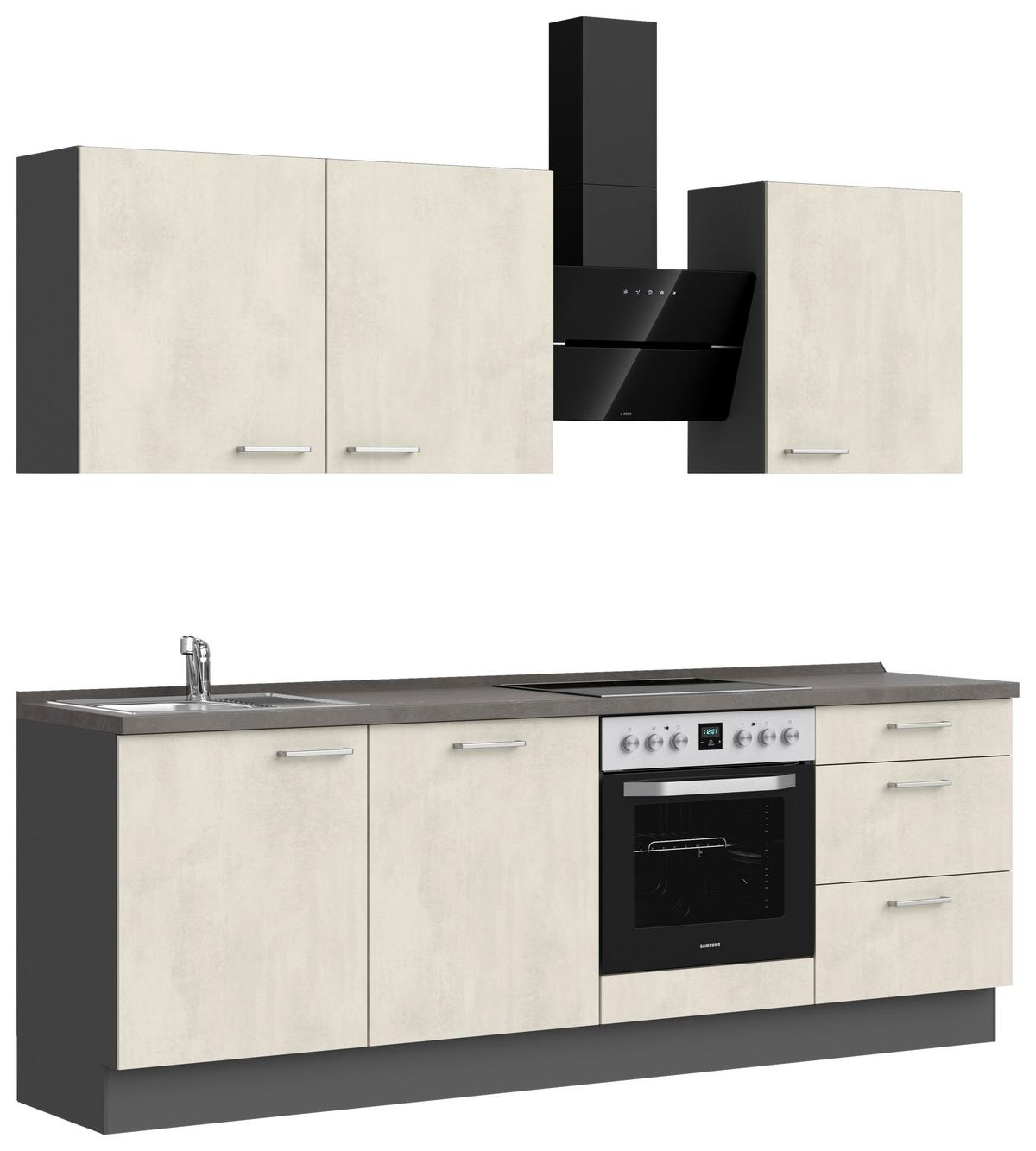 Kuchynská linka 240CM biely betón/ bridlicová šedá - biela/farba ušľachtilej ocele, Modern, kov/kompozitné drevo (240cm) - Nobilia