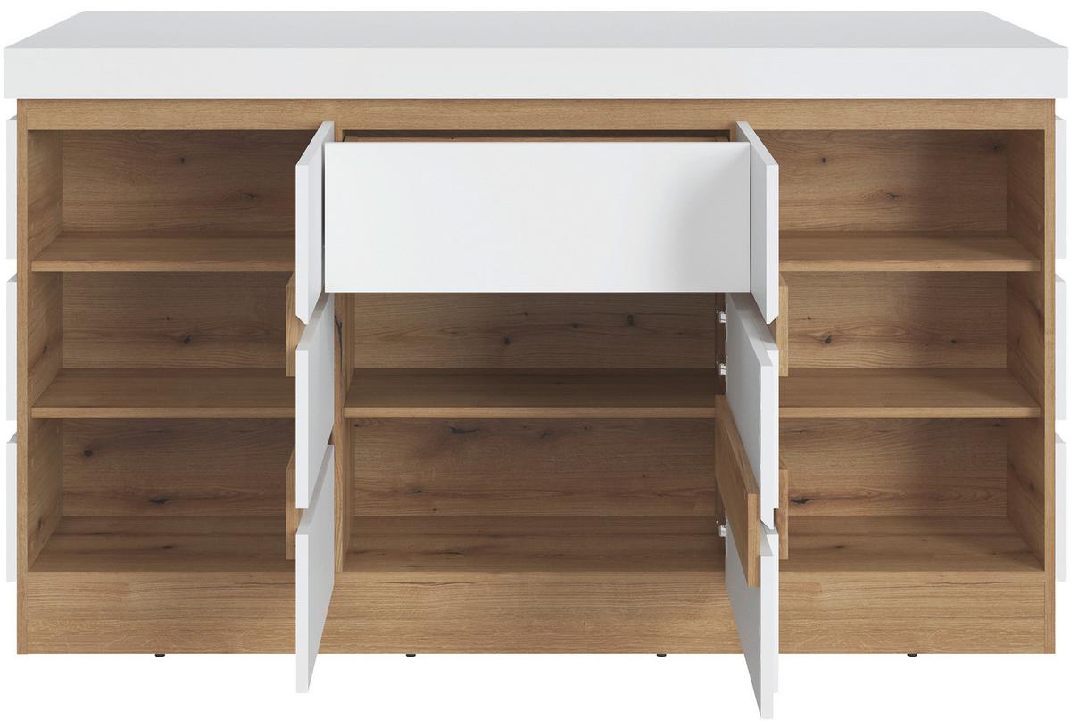 Bar Calabria Weiß/Eiche Dekor B: 160,8 cm - Eichefarben/Schwarz, Trend, Holzwerkstoff (160,8/92,5/75,1cm)