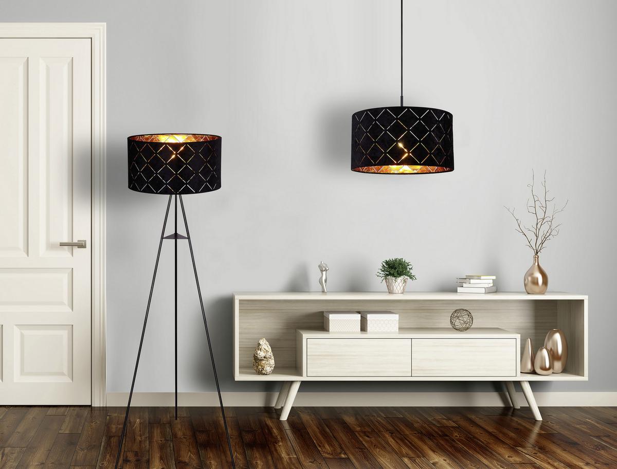 Függőlámpa Lorena - fekete, Romantik / Landhaus, textil/fém (38/120cm) - James Wood
