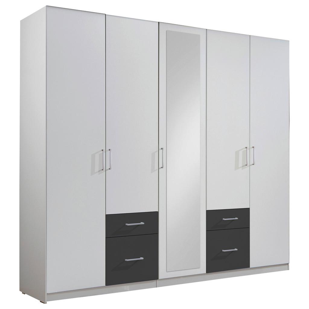 Drehtürenschrank mit Spiegel + Laden 225cm Fly, Weiß/Graphit