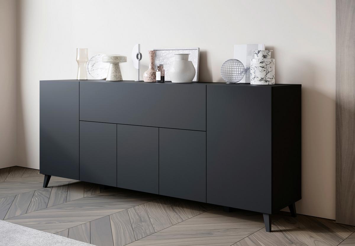Sideboard Phuket 180 Schwarz B: 180 Cm - Schwarz, Design, Holzwerkstoff (180/76/37,5cm) - Livetastic