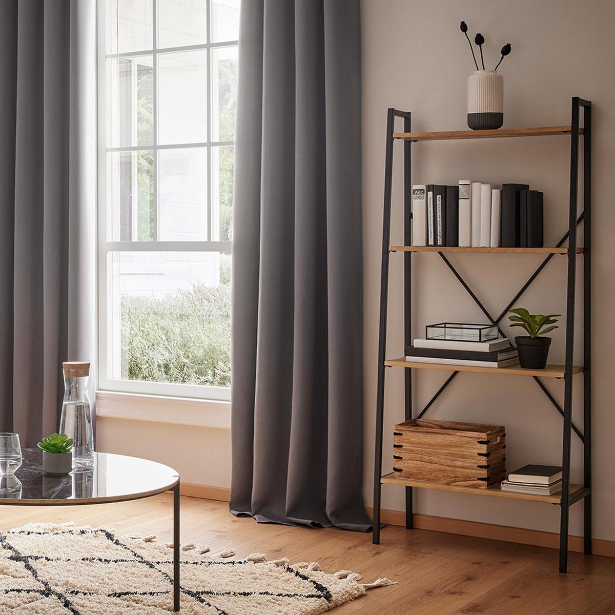 Regal GIORGIA 60 cm - černá/přírodní barvy, Moderní, kov/dřevo (60/148/32cm) - Bessagi Home