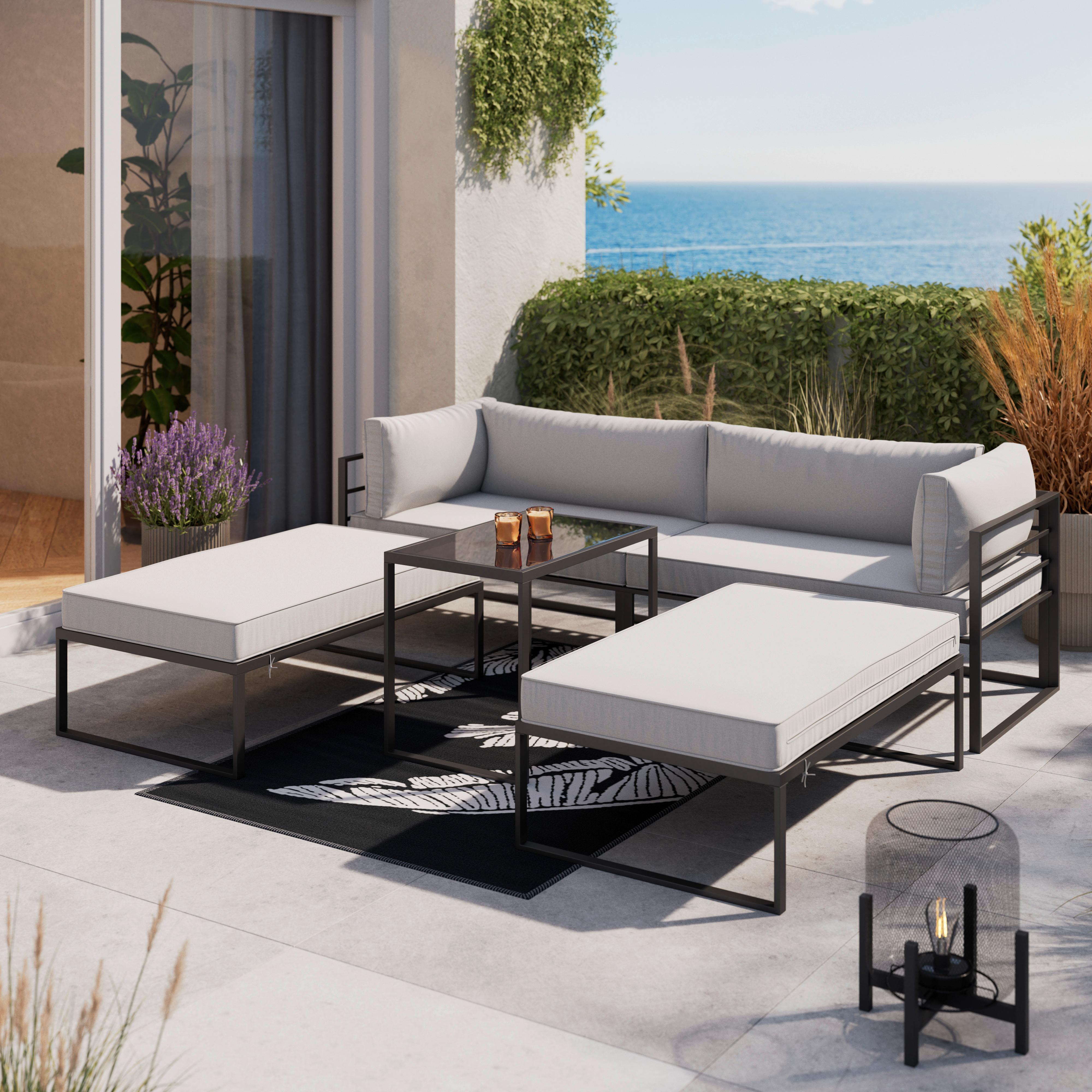 TERASOVÁ SEDACÍ SOUPRAVA MALINA - šedá/černá, Moderní, kov/textil (230/60/70,5cm) - Bessagi Garden