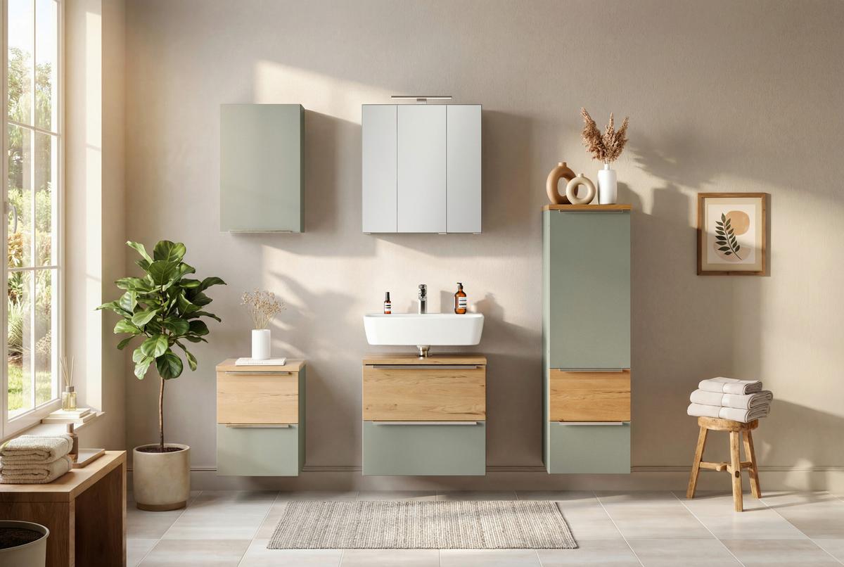 Midischrank Verona Schilfgrün/Wildeiche B: 40cm - Schilfgrün/Wildeiche, Trend, Holzwerkstoff (40/130/35cm) - Held