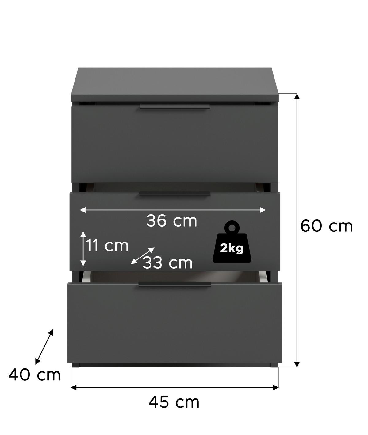 Nachtkästchen Kopenhagen, Anthrazit B: 45 Cm - Anthrazit/Schwarz, MODERN, Holzwerkstoff (45/60/40cm) - MID.YOU