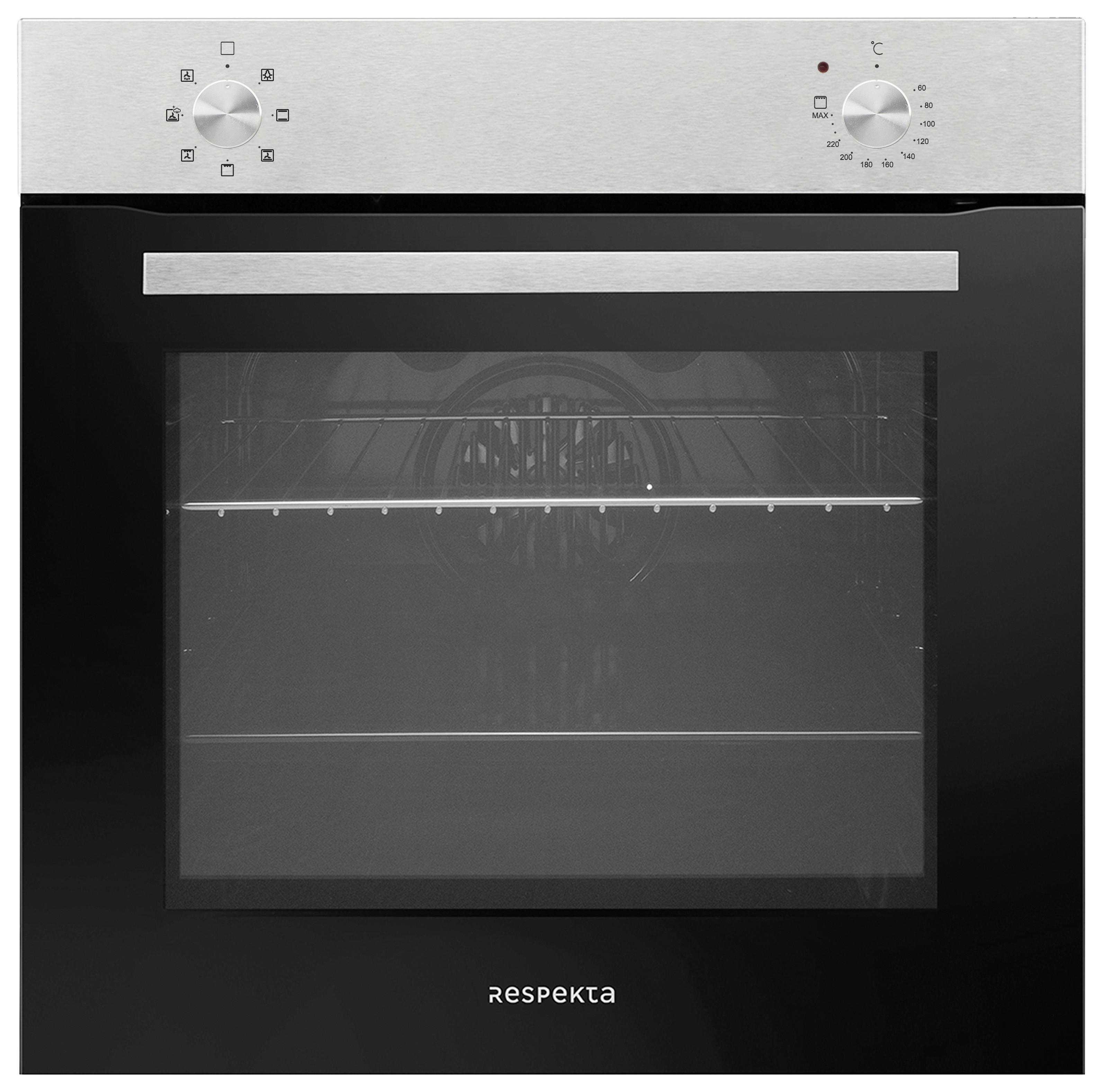EINBAUBACKOFEN Schwarz/Edelstahl B: 59,4cm - Edelstahlfarben/Schwarz, Trend, Glas/Metall (59,4/59,5/52,1cm) - Respekta