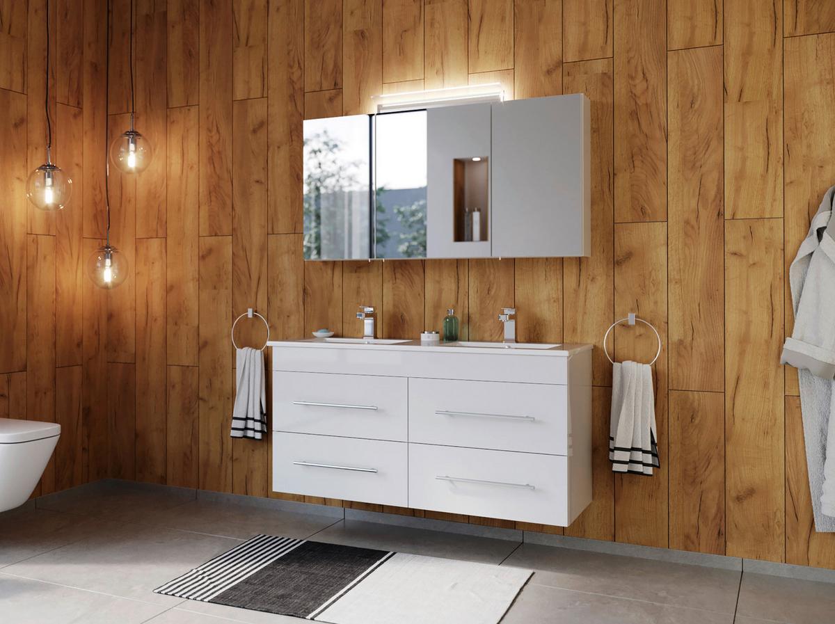 Spiegelschrank Weiß Hochglanz B: 120 cm - Weiß Hochglanz, MODERN, Glas/Holzwerkstoff (120/62,5/17cm) - MID.YOU