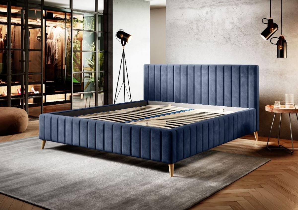 Čalúnená posteľ Tamina s roštom 160x200cm - modrá/prírodná farba, Design, drevo/textil (160/200cm)