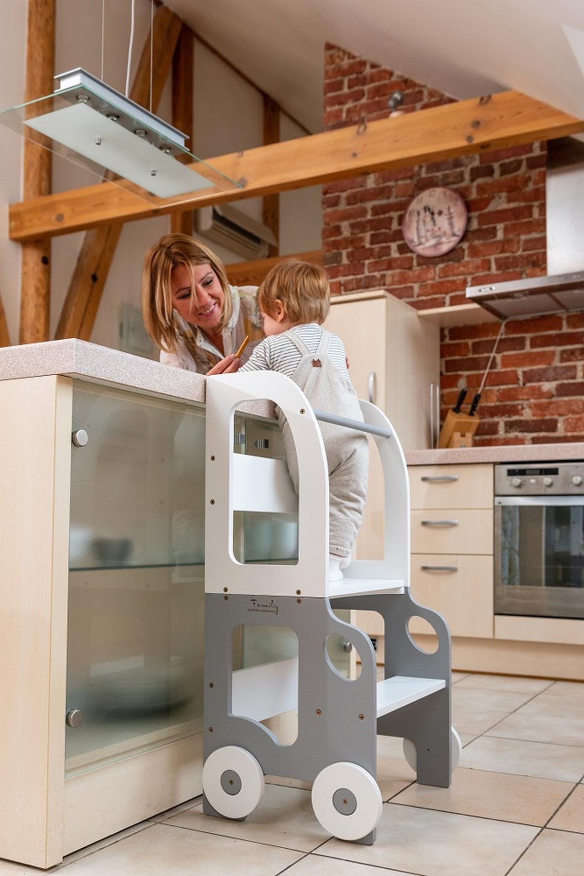 Hochstuhl Car Step Stool Aus Holz Grau/weiß - Weiß/Grau, Basics, Holz (38/90/40cm)