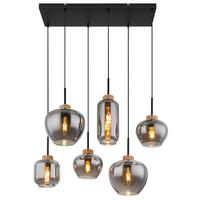 Hängeleuchte 6-Flammig Indoor - Schwarz/Naturfarben, Design, Glas/Textil (80/40/120cm) - Globo